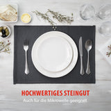alpina Geschirrset 8 osob - 40 řad Steingut Geschirr - Teller Set mit Speiseteller, Schalen und Kaffeebecher - Camping Geschirr - Mikrowelle- und Spülmaschinengeeignet - Weiß
