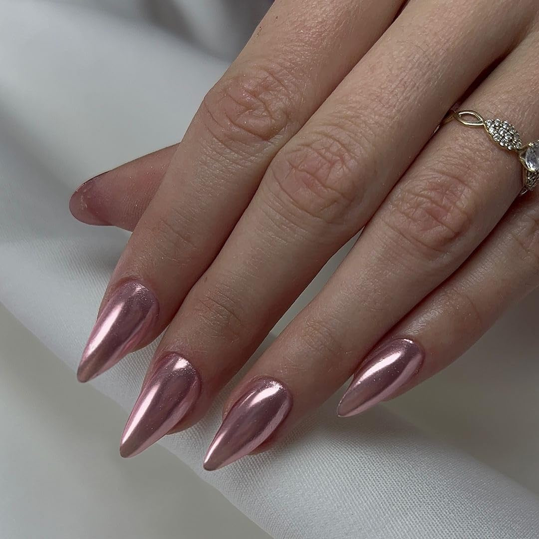 Samolepící chromové nehty - středně mandlově hnědé Glitter lepidlo na nehty Glitter Falešné nehty Lepidlo na umělé nehty Glazované akrylové nehty pro ženy 24ks