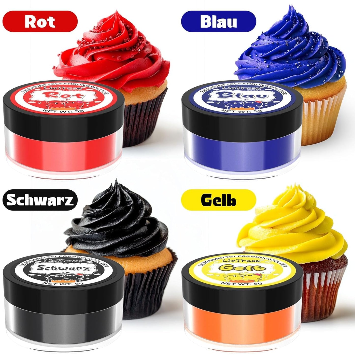 Powder Food Coloring Set - 4x5g koncentrované potravinářské barvivo na fondán, máslový krém, zářivé potravinářské barvivo na pečení, zdobení dortů, barvení velikonočních vajíček, macarons, All Hallows' Day