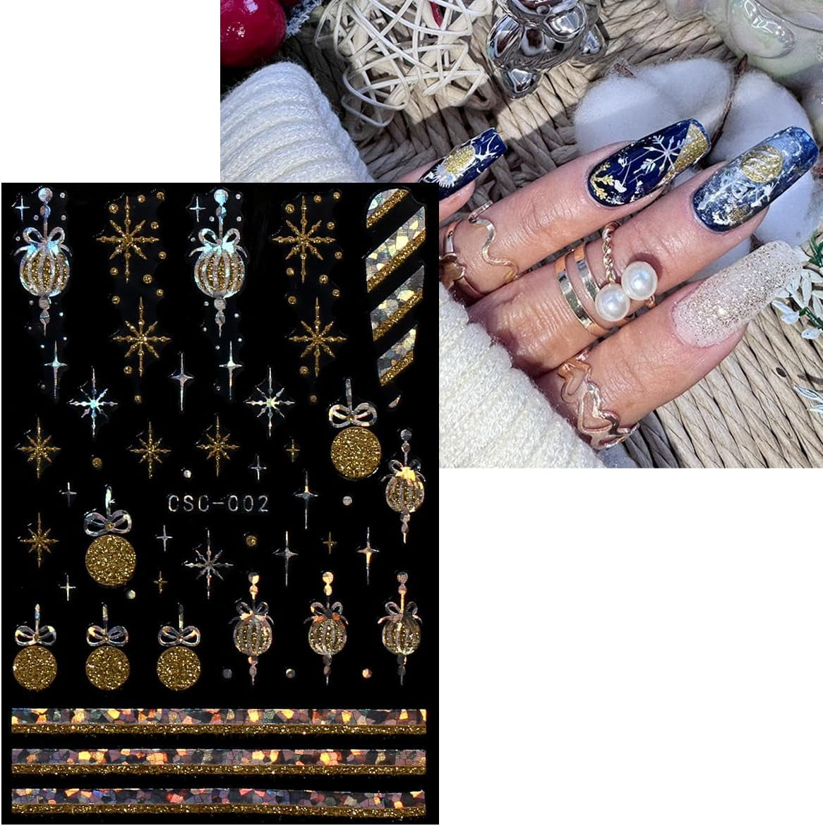 JMEOWIO Nálepka na nehty Weihnachten Gold Glitter Silber 8 Blatt Nálepka na nehty Selbtklebend Nagelaufkleber Schneeflocke Winterurlaub Dekoration Nageldesign Zubehör