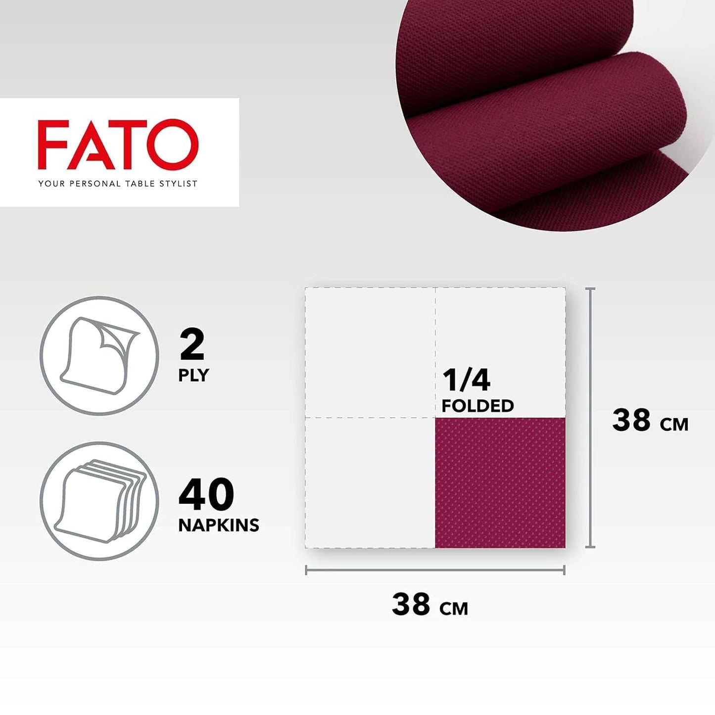 - Měkkost a měkkost Jednorázový hedvábný papír 40 balení 38X38 Velikost 4 Sklad 2 vrstvy Bordeaux Barva 100% čistý celulózový papír s certifikací Fsc (3 balení)