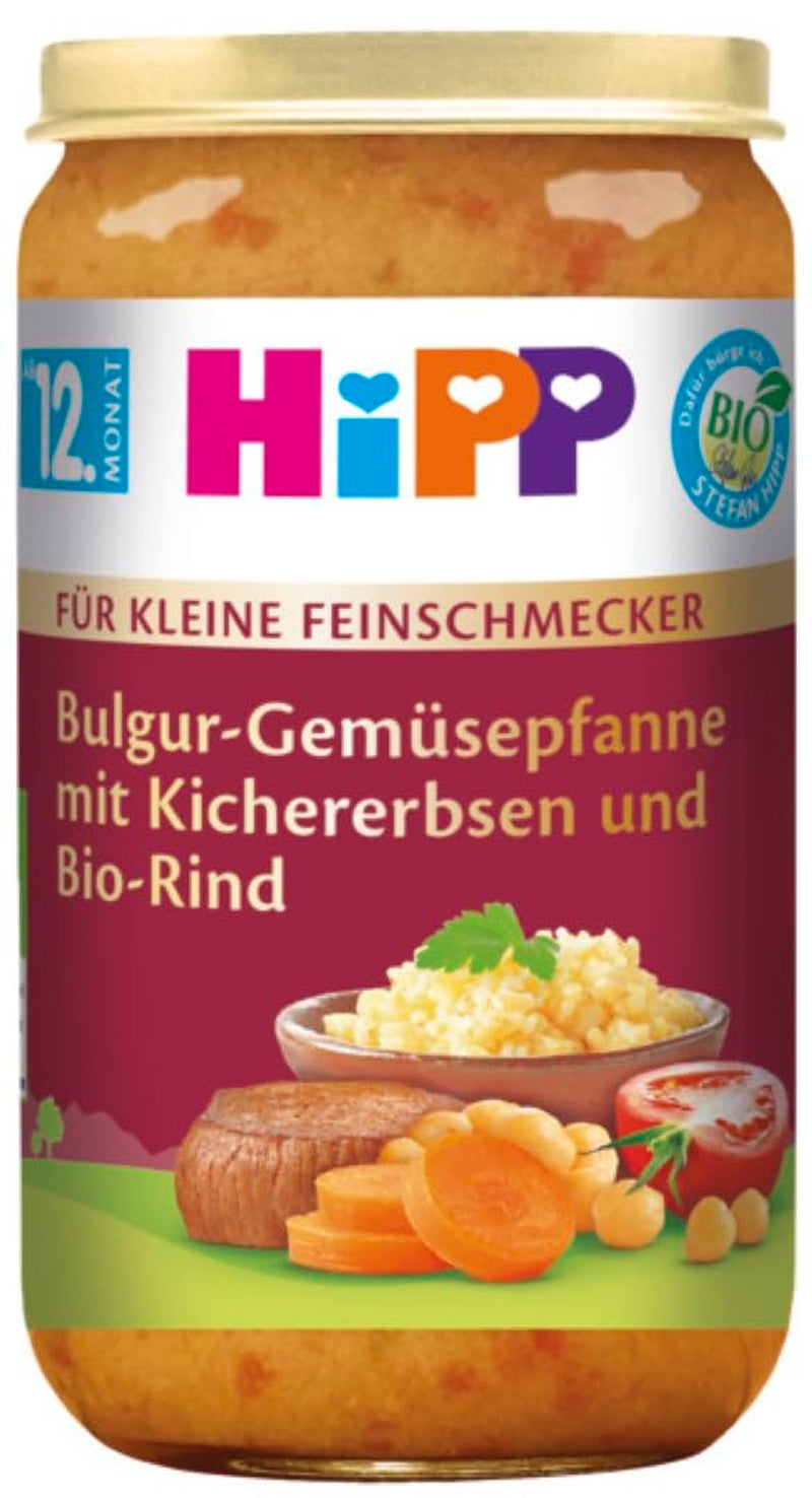 HiPP Pro malé labužníky Bulgur se zeleninou Smažíme s cizrnou a BIO hovězím (6 x 250 g), od 12 měsíců, s Omega-3, nejlepší BIO kvalitě