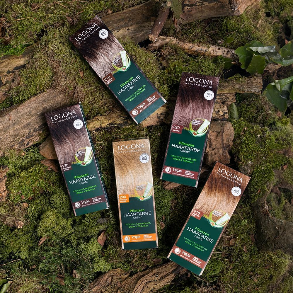 LOGONA Natural Cosmetics Plant Hair Color Cream 240 Nugát Brown, Přírodní barva na hnědé vlasy s hennou, barvicí krém na hnědé tóny, barva na tmavé vlasy, 150ml Barva na vlasy Naty Shop