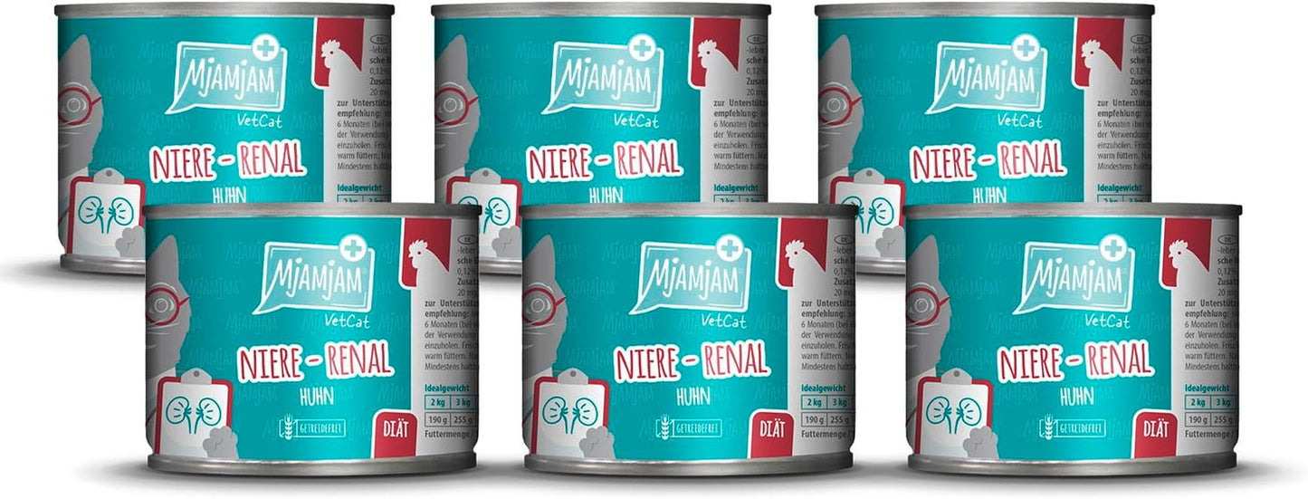 MjAMjAM VetCat - Prémiové vlhké krmivo pro kočky - Dieta - Ledviny - Kuře, 6 balení (6 x 200 g), bez obilovin