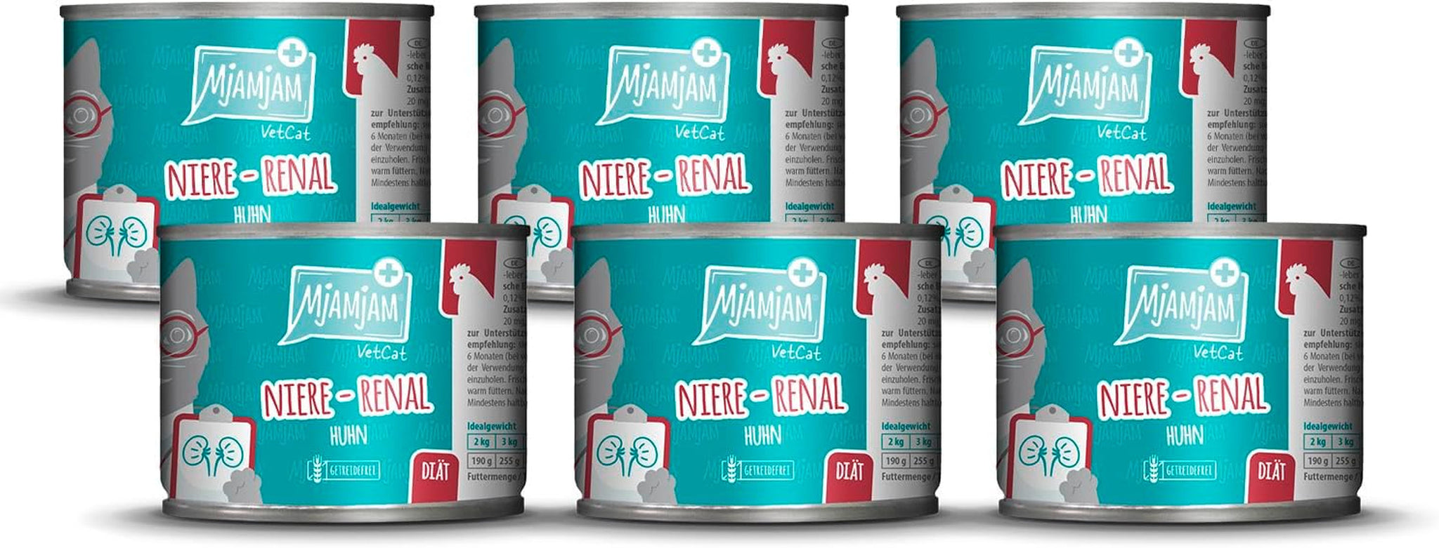 MjAMjAM VetCat - Prémiové vlhké krmivo pro kočky - Dieta - Ledviny - Kuře, 6 balení (6 x 200 g), bez obilovin