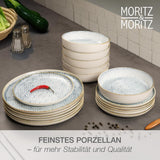 Sada nádobí Moritz & Moritz ALHAMBRA pro 6, 18 kusů, vysoce kvalitní porcelán – moderní modré nádobí – sada se snadnou údržbou obsahující 6 talířů, 6 dezertních talířů a 6 misek