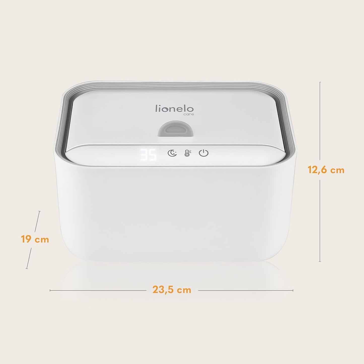 Lionelo BABYBLISS 20W Ohřívač na vlhčené ubrousky a malé ručníky, 20W pro miminka, vestavěné noční světlo, 3 nastavení teploty, dotykový panel, udržuje ubrousky vlhké