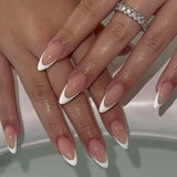Dlouhé francouzské tipy Zlaté třpytivé lepidlo na dlouhé čtvercové nehty Glitter French Tip Sada umělých nehtů čtvercové umělé nehty pro ženy 24ks