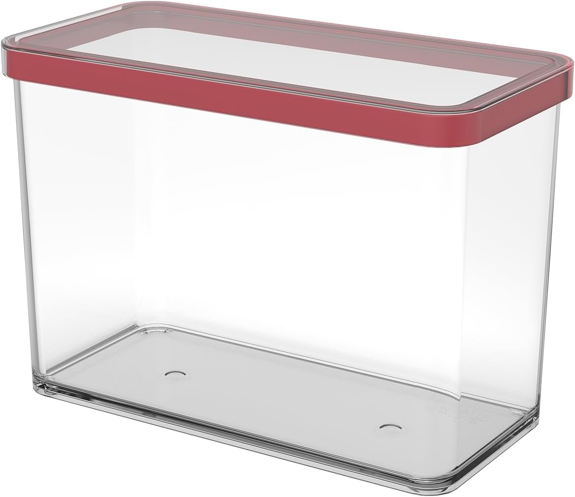 Rotho Loft sada 5 dóz s víčkem, různé velikosti, potravinářský plast (PP) bez BPA, průhledná/červená, (21,4 x 21,4 x 23,5 cm) dózy na potraviny Naty Shop 2,1 l obdélníkové