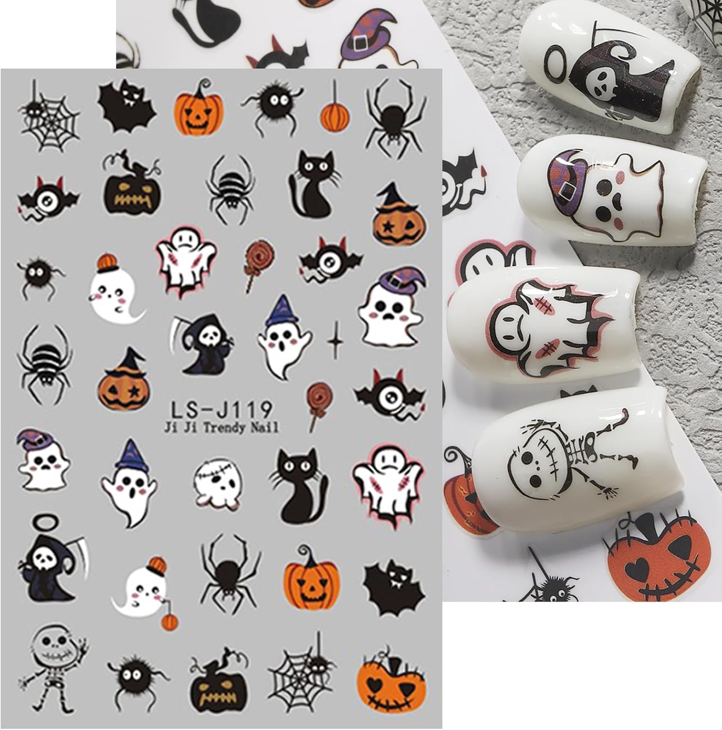 JMEOWIO Nálepka na nehty Halloween Süßer Geist 9 Blatt Nálepka na nehty Selbtklebend Nagelaufkleber Dekoration Nageldesign Zubehör