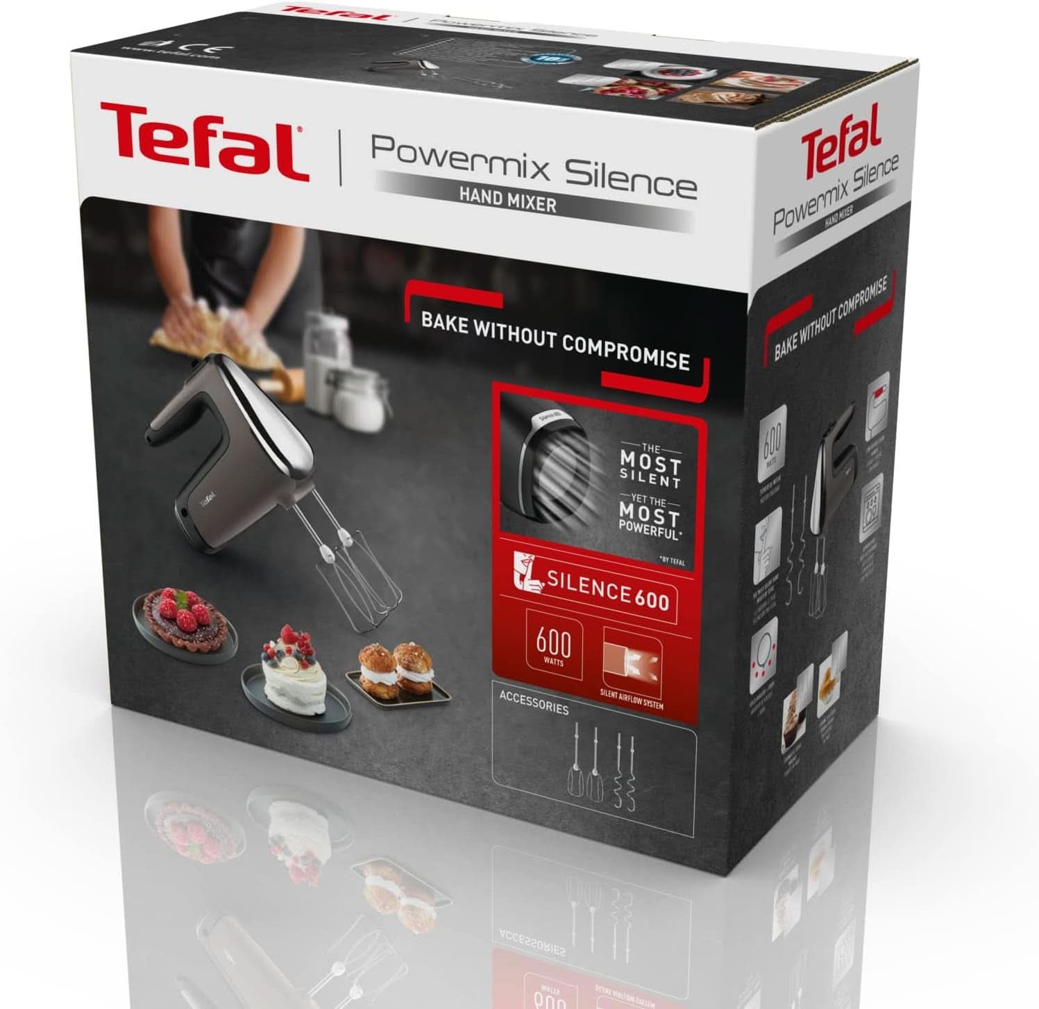 Ruční mixér Tefal HT650E Power Mix Silence | 600 Watt | Regulátor otáček | Turbo-Und Auswurf-Funktion | Motor pro extrémní volný čas | Vč. 2 Rührbesen Und 2 Knethaken | Pšeničná kuchyně Naty Shop