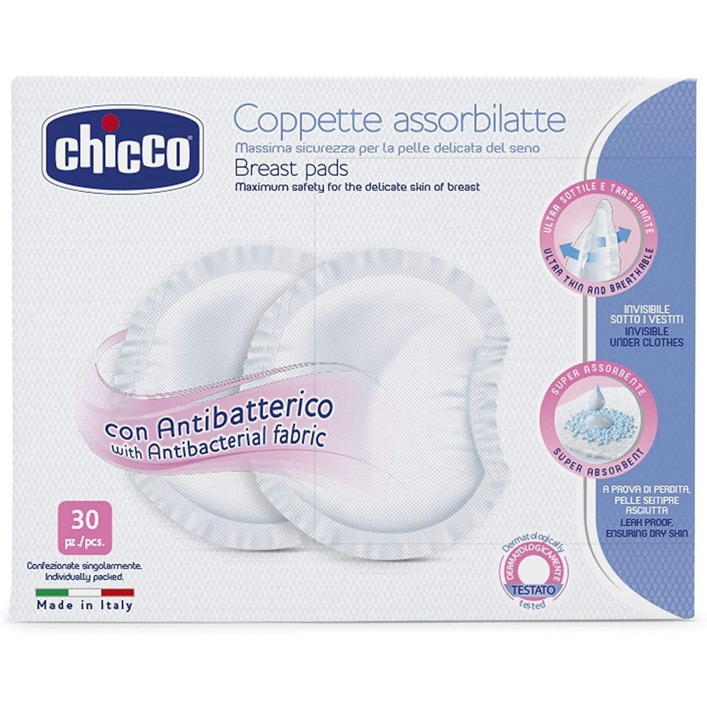 Chicco ochranné vložky na bradavky, antibakteriální, 4 týdny, 120 kusů Příslušenství Jídlo a kojení Bebe Naty Shop