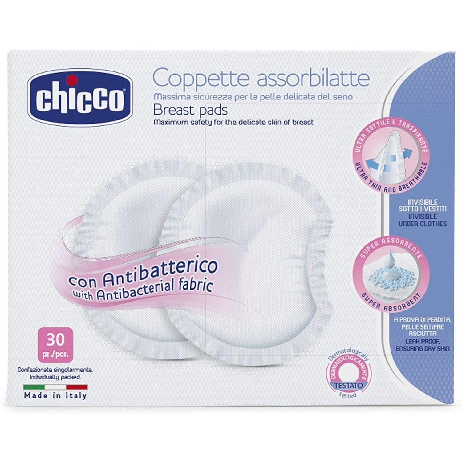 Chicco ochranné vložky na bradavky, antibakteriální, 4 týdny, 120 kusů Příslušenství Jídlo a kojení Bebe Naty Shop