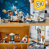 Stavebnice LEGO 31142 Creator 3 v 1 Vesmírná horská dráha pro děti s funkčními vozíky, přestavbami na věž s volným pádem nebo kolotočem s raketami a svítícími kostkami Stavebnice Besuche den LEGO-Store