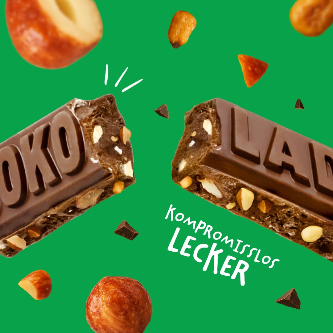 JOKOLADE 12 tyčinek x 140g Ekonomické balení | S karamelizovanými arašídy a křupavými cereáliemi | Veganské a bez kakaa