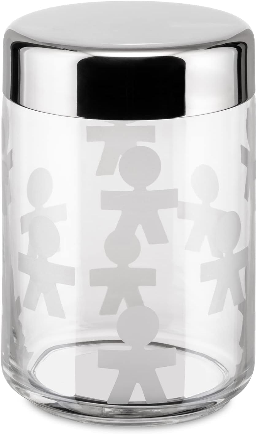 Alessi AKK37 GIROTONDO Imprint Skleněná kuchyňská dóza s uzavřeným nerezovým víčkem, L 21,6 cm, V 10,5 cm Dózy na potraviny Naty Shop Š 21,6 cm, V 10,5 cm