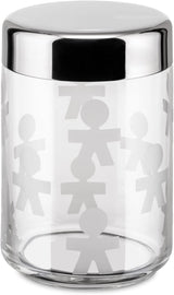 Alessi AKK37 GIROTONDO Imprint Skleněná kuchyňská dóza s uzavřeným nerezovým víčkem, L 21,6 cm, V 10,5 cm Dózy na potraviny Naty Shop Š 21,6 cm, V 10,5 cm