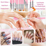 53 Blätter Nagelsticker, Nail Art Pinsel Und Dekorationen Set, 15 PCS Pinsel, 5 PCS Dotted Pen, Strasssteine, Blattgold Für Nagelkunst, Nagel Pailletten, Nagelkunstwerkzeuge Und Dekorationssets