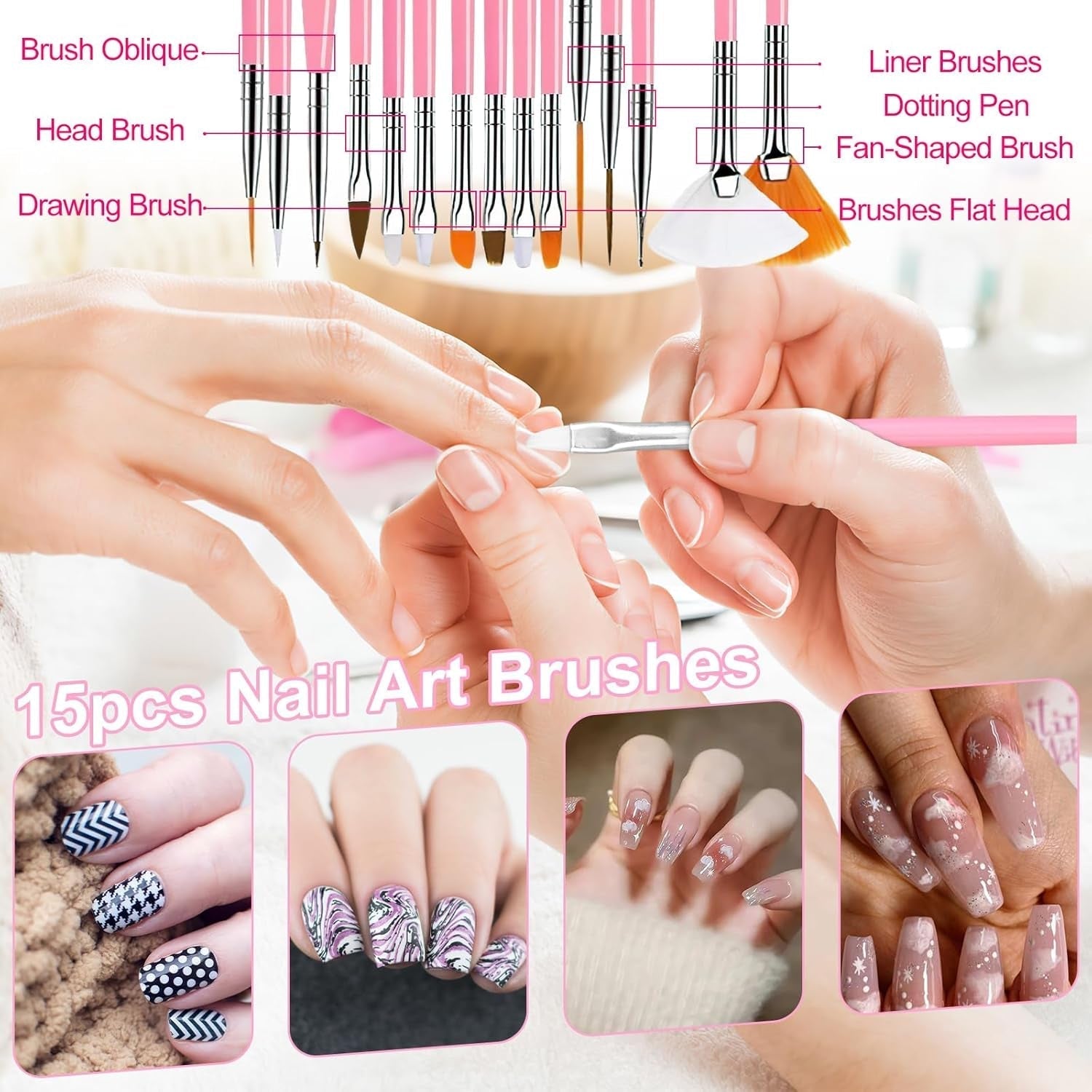53 Blätter Nagelsticker, Nail Art Pinsel Und Dekorationen Set, 15 PCS Pinsel, 5 PCS Dotted Pen, Strasssteine, Blattgold Für Nagelkunst, Nagel Pailletten, Nagelkunstwerkzeuge Und Dekorationssets