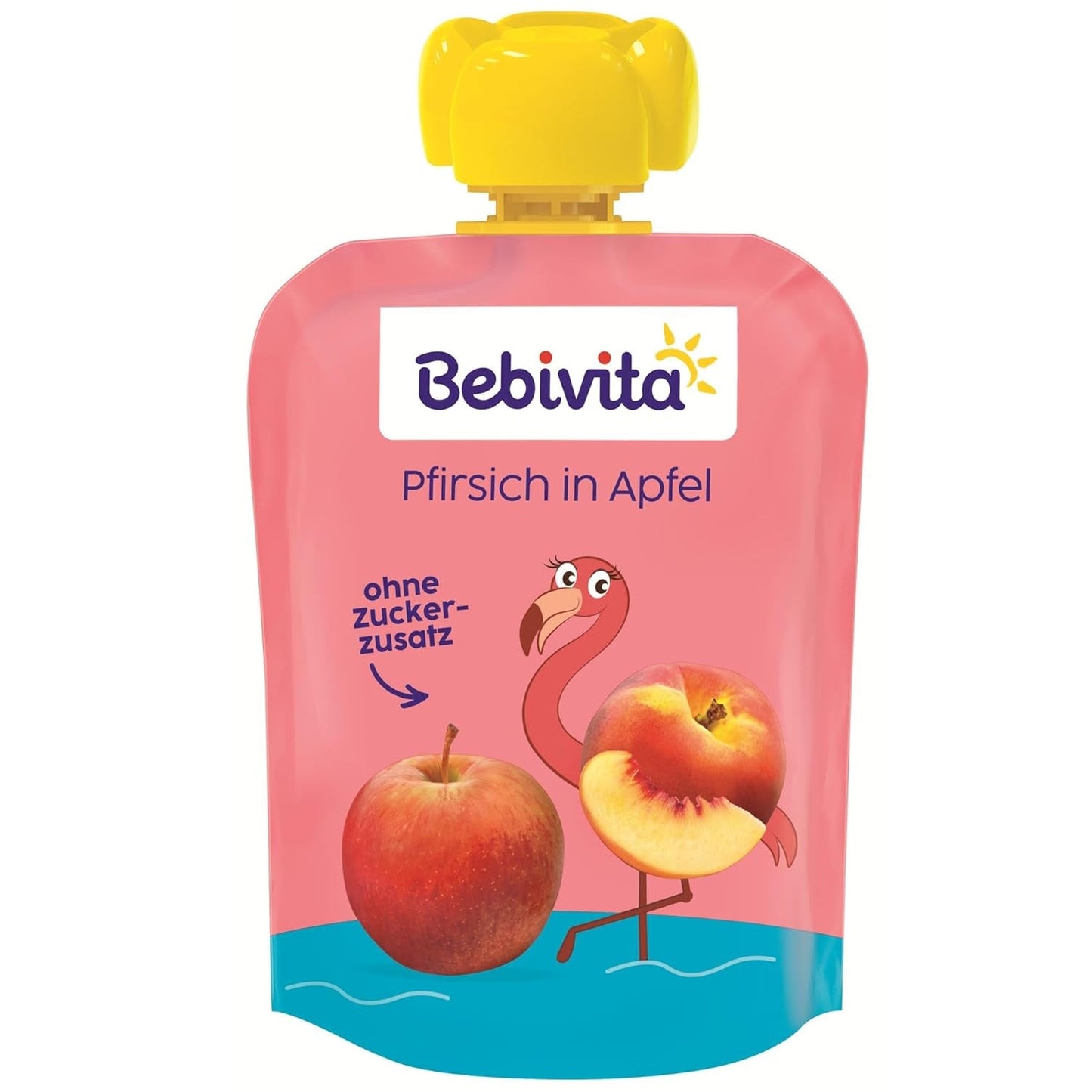 Sáčky s broskvovými jablky – 16 balení (4 balení, každé 4 x 90 g), bez přidaného cukru, bez lepku, veganské, ideální pro děti od 5 měsíců, ideální s sebou