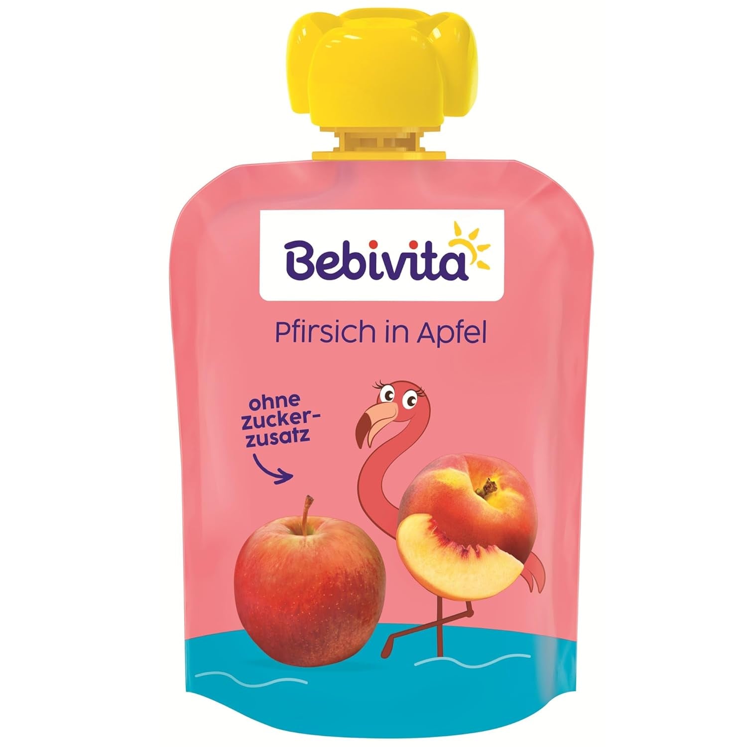 Sáčky s broskvovými jablky – 16 balení (4 balení, každé 4 x 90 g), bez přidaného cukru, bez lepku, veganské, ideální pro děti od 5 měsíců, ideální s sebou