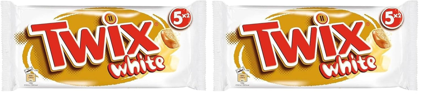 Twix bílé čokoládové tyčinky; karamel, sušenky, bílá čokoláda; více balení čokolády; 5 tyčinek (5 x 46 g)