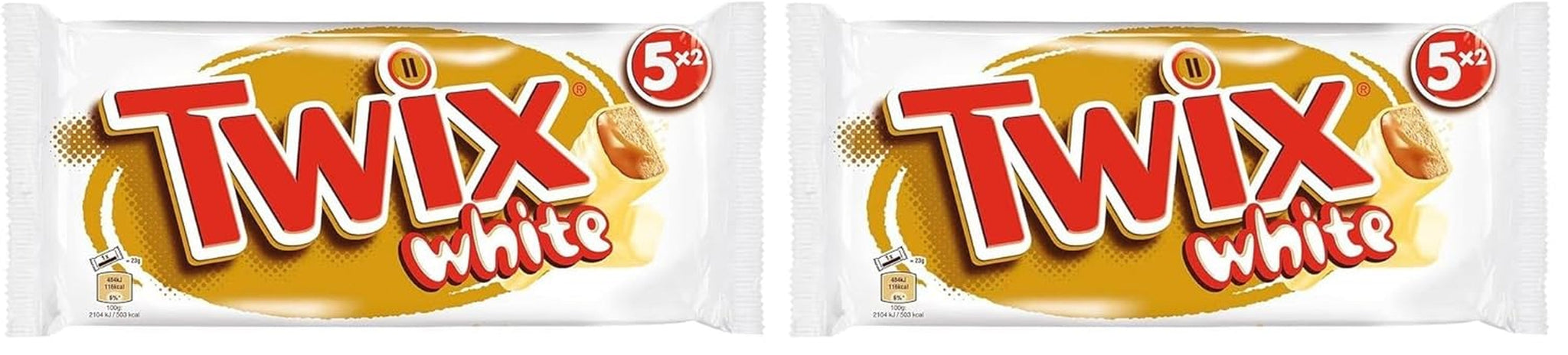 Twix bílé čokoládové tyčinky; karamel, sušenky, bílá čokoláda; více balení čokolády; 5 tyčinek (5 x 46 g)