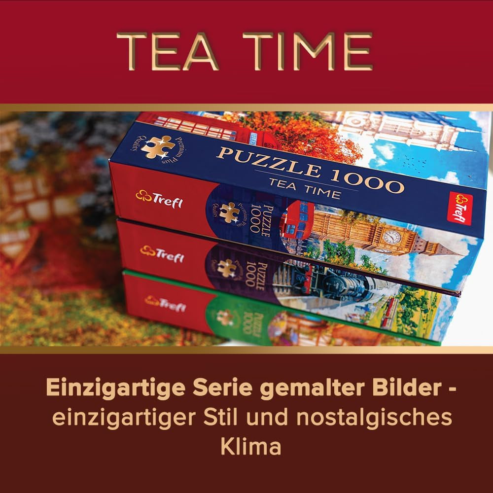 Trefl Premium plus Quality - Puzzle Tea Time: Houses Stoney Lane - 1000 dílků, Série nostalgických malovaných obrázků, Ideální sladění dílků, Pro dospělé a děti od 12 let Puzzle Naty Shop