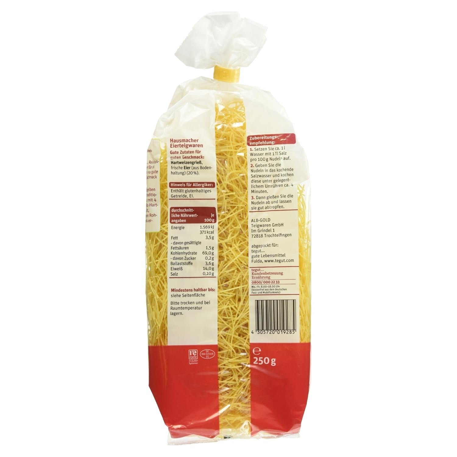 tegut... Balení vaječných nudlí po 6 ks (6 x 250 g)