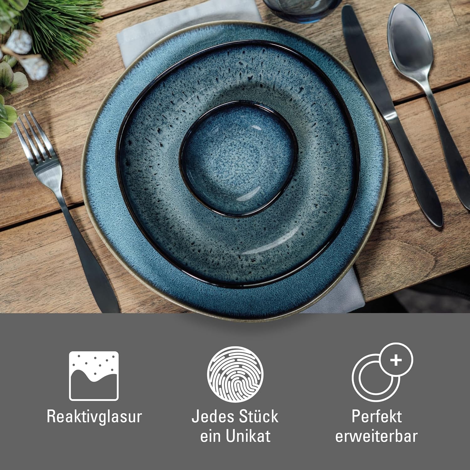 jako. de Villeroy & Boch - Sada kameninového nádobí Lave Gris, 4 kusy, keramický vzhled, stolní servis pro 2, šedá