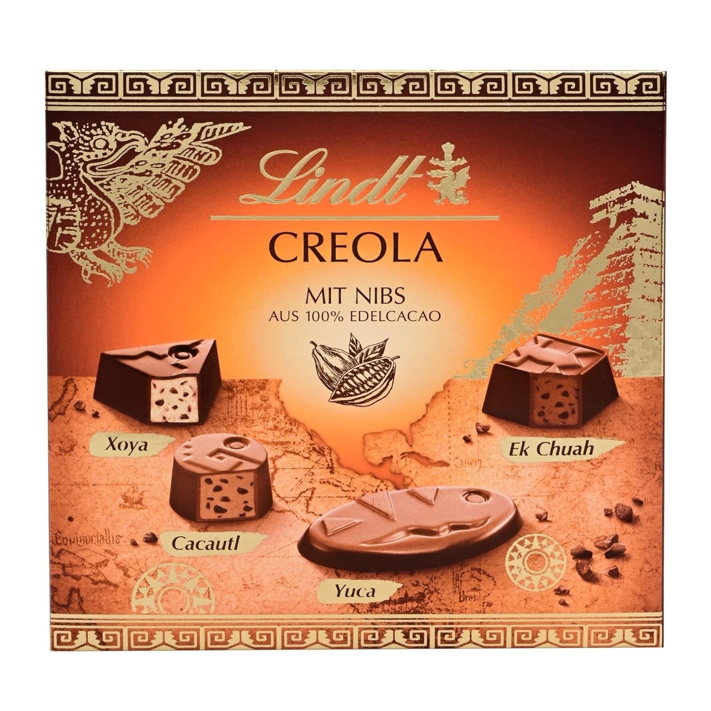 Lindt Čokoláda | Krabička na kreolské pralinky | 100 g | 9 pralinek ve 4 lahodných sortimentech, vyrobených ze 100% jemného kakaa, bez alkoholu | Čokoládová dárková sada