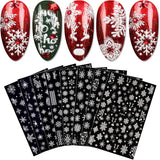 JMEOWIO Nálepka na nehty Weihnachten Weiß Glitter 8 Blatt Nálepka na nehty Selbtklebend Nagelaufkleber Schneeflocke Zimní dovolená Dekorace Nageldesign Zubehör