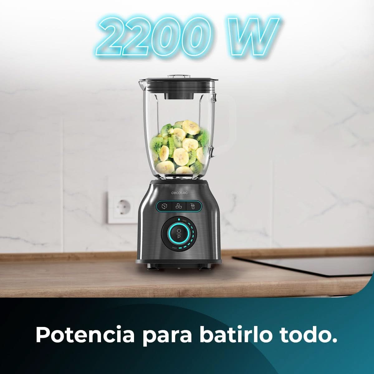 Stojanový mixér Cecotec Power Black Titanium 2200MAX Smooth, 2200 W Maximale Leistung, 6 klingen Aus Edelstahl, Ice-Crush-Funktion, Turbo- Und Smoothie-Funktion, Autoclean-Funktion Kitchen Naty Shop