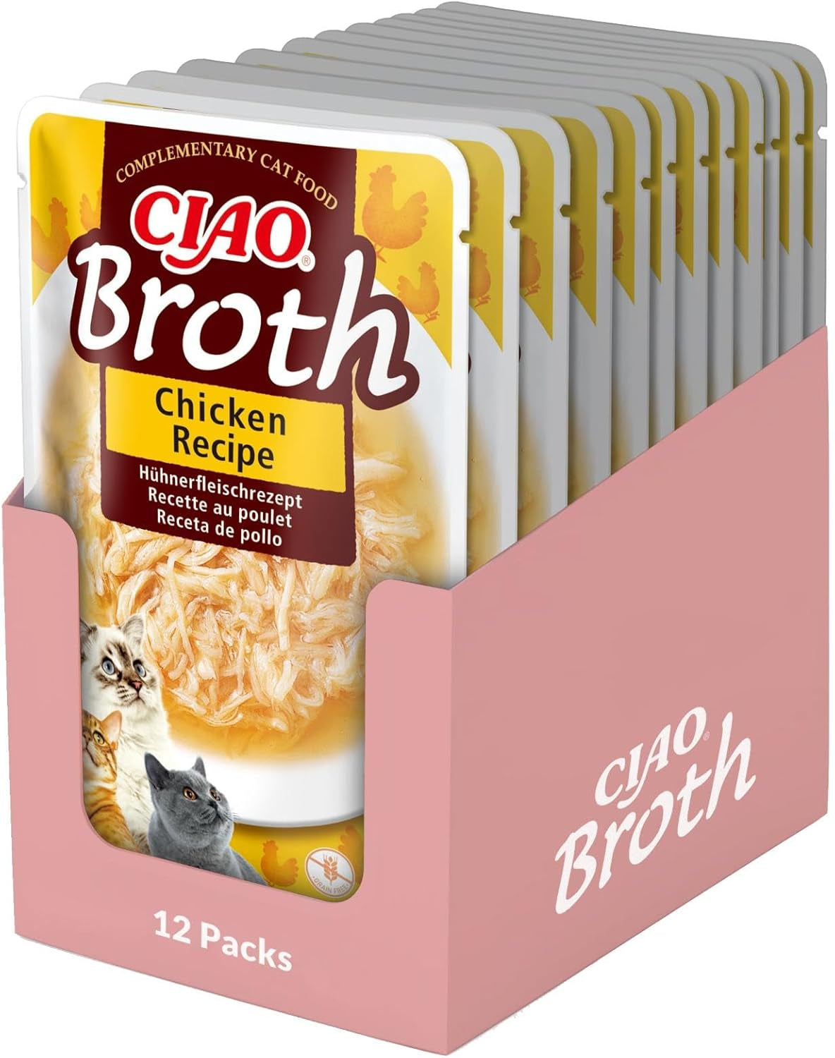 INABA Ciao Broth Mokré krmivo pro kočky 88% vlhkost a vitamín E, prémiová polévka pro kočky s kuřecím masem 40g (balení 12 ks), 100% přírodní maso, bez obilovin, bez cukru