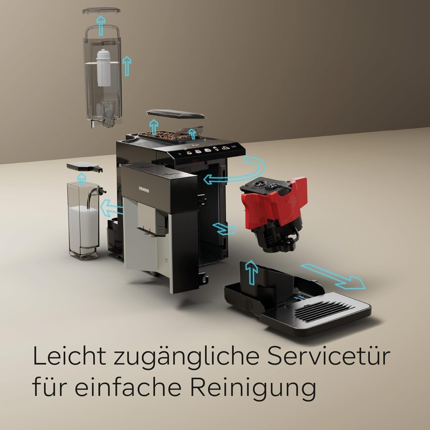 Siemens EQ500 plně automatický espresso kávovar TQ513D01, mnoho kávových specialit, napěňovač mléka, integrovaný zásobník na mléko, automatické čištění párou, 1500 W, přírodní světlá stříbrná/klavírní černá