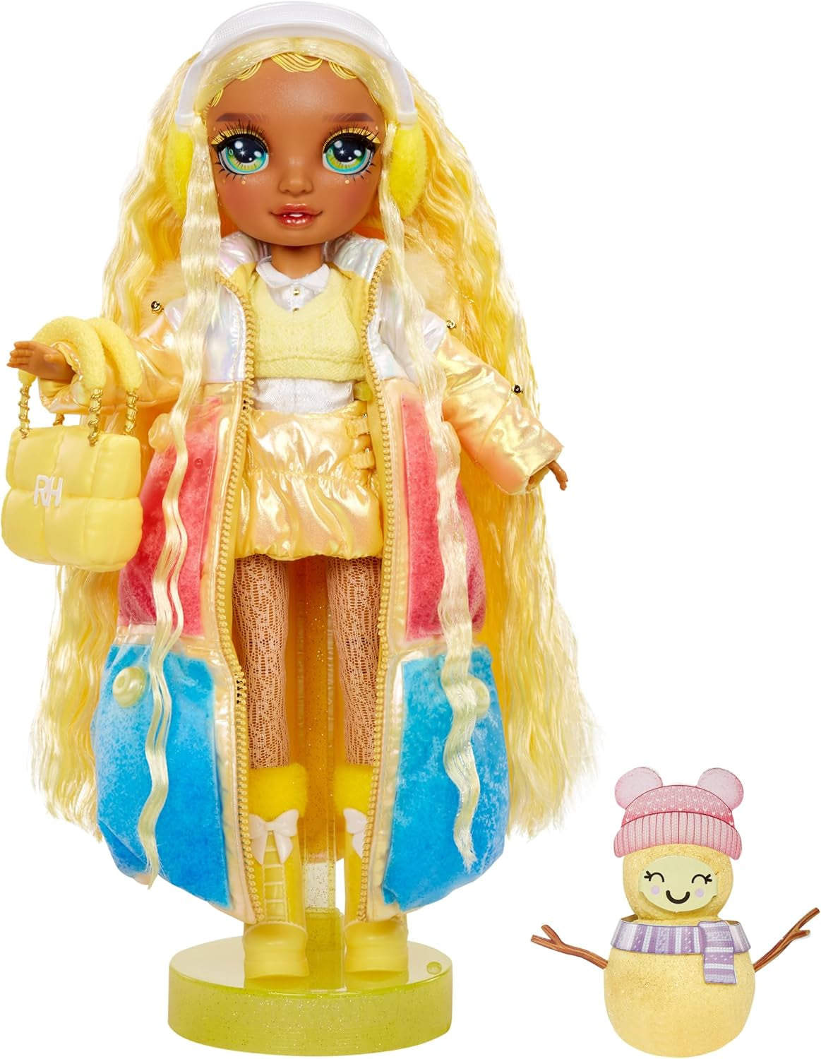 Rainbow High Winter Wonderland - Sunny (žlutá) - 28 cm Módní panenka Sněhulák se skrytou kouzelnou vodou nafukovací se sadou sněhuláka, vhodná pro děti a sběratele 4-12 let