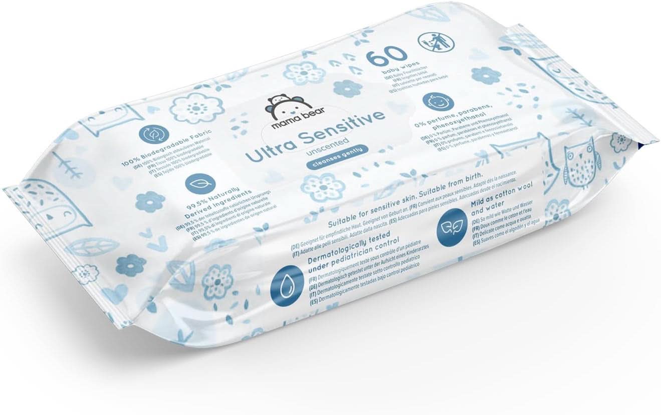 Mama Bear Ultra Sensitive dětské ubrousky Bez vůně 1008 (18 balení po 60) Naty Shop