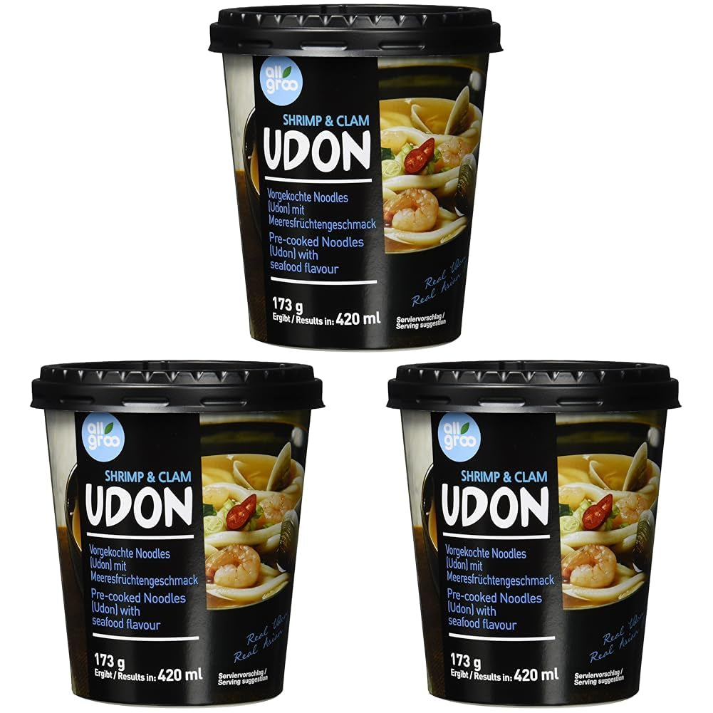 Allgroo Udon Cup instantní nudle – chutná a pikantní polévka Udon z mořských plodů – rychlá příprava (1 x 173 g)