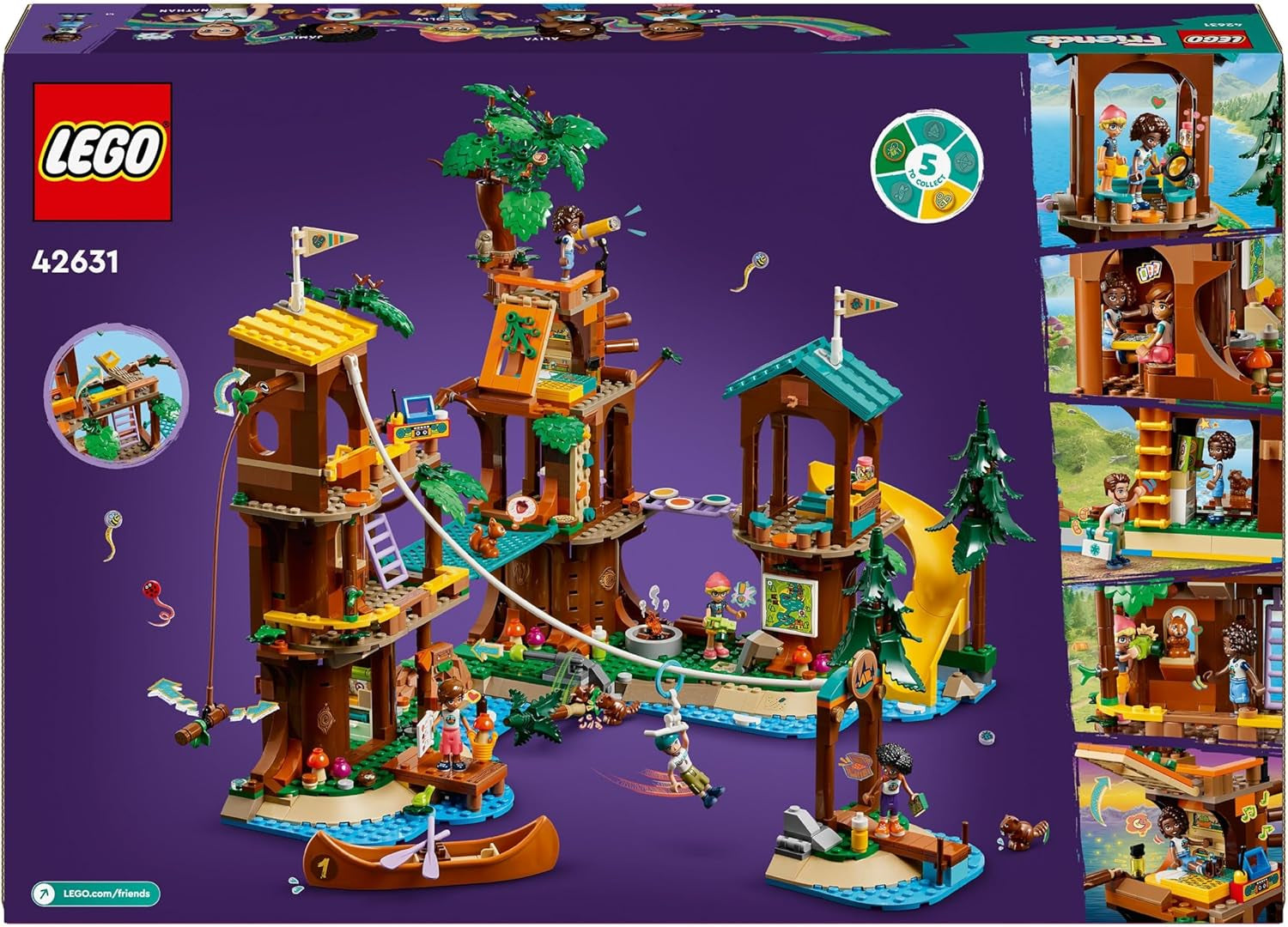 LEGO Friends Dům na stromě v dobrodružném táboře, Hrací sada pro dívky a chlapce od 8 let s 5 figurkami a 5 zvířátky, Nápad na dárek pro kreativní hry, Sportovní hračky, Dům pro panenky 42631 Stavebnice Besuche den LEGO-Store