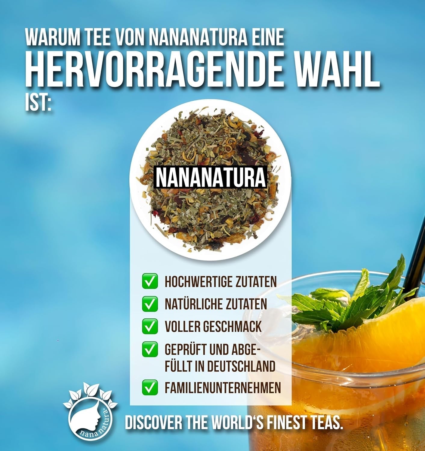 Nananatura Original LEMON BLISS TEA 85G | Ovocný a osvěžující letní bylinkový čaj | Jako studený čaj, ledový čaj nebo klasický horký | S květy, listy a na slunci vyzrálými bobulemi | Žádný cukr