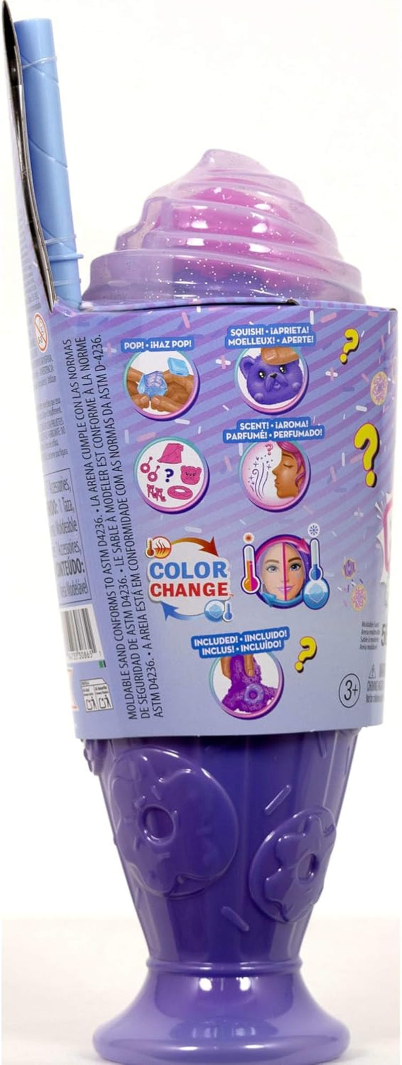 Sada Barbie Pop Reveal Series s módní panenkou a doplňky, řada Candy, design Donut Dreams s mazlíčkem, 8 překvapení včetně změny barvy, JFY60