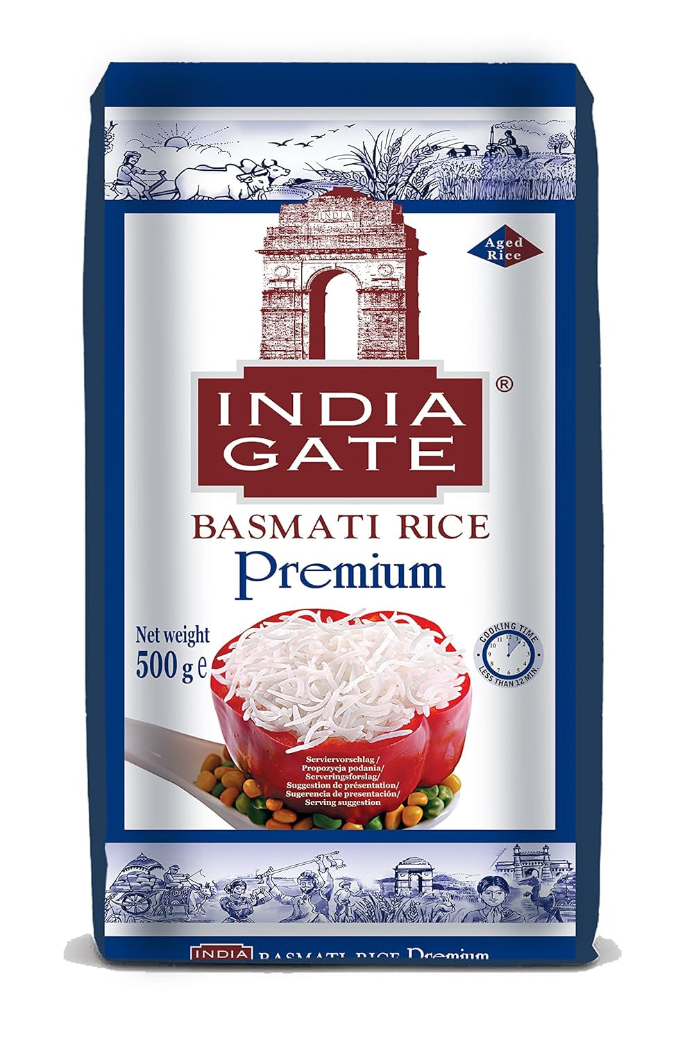 INDIA GATE Premium Basmati rýže – Aromatická, jemná dlouhozrnná rýže z Indie, jemná dlouhozrnná rýže (1 x 500 g)
