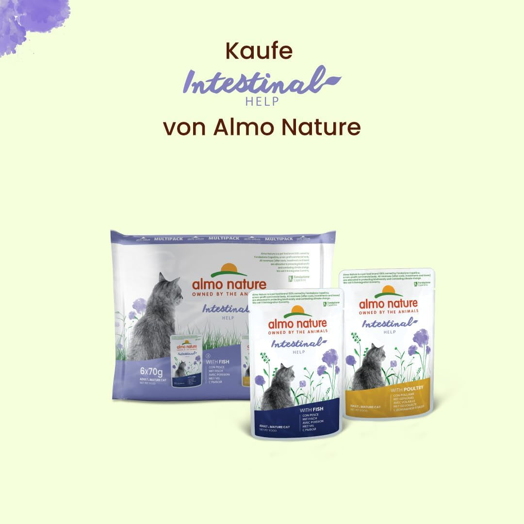 Almo Nature Functional - Intestinal Help - Mokré krmivo pro dospělé a zralé kočky s citlivými střevy - s rybami - podporuje mikrobiom - 70 g (balení 30 ks)