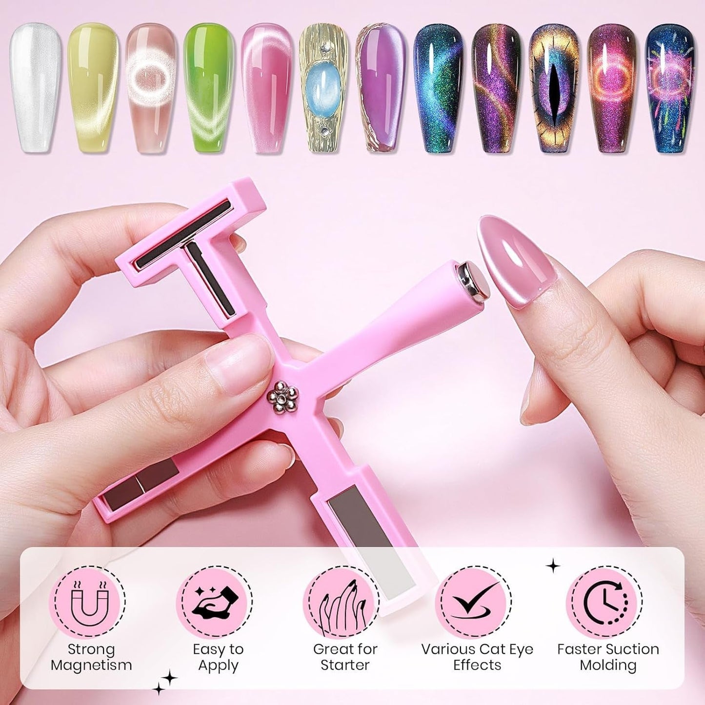 Magnet na nehty SUPWEE 5 v 1, růžový magnet pro kočičí oči pro Nägel Multifunktions Magnetstift DIY Magic 3D Magnet Stick Pen Set Nail Art Magnet Stick Für Nail Art Diy-Zubehör