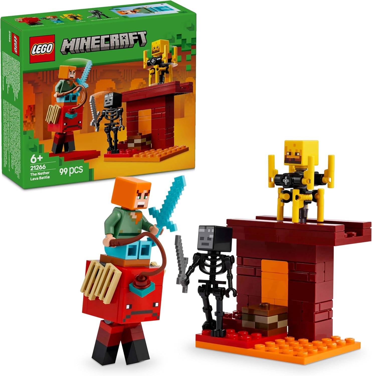 LEGO Minecraft Lava Duel of the Deep, Hračka pro fanoušky videoher, Pevnost s minifigurkami včetně Alex, Skeleton Wither, Lohe a Strider, Dárek pro dívky a chlapce 6 let 21266 Stavebnic Besuche den LEGO-Store Výchozí název