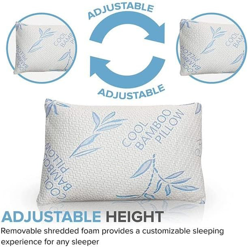 Comfysleep King Size Bamboo Viskóza Polštář Chlazení Strouhaná paměťová pěna Nastavitelná bambusová viskóza Snímatelný/pratelný potah 2ks Naty Shop Standardní polštáře