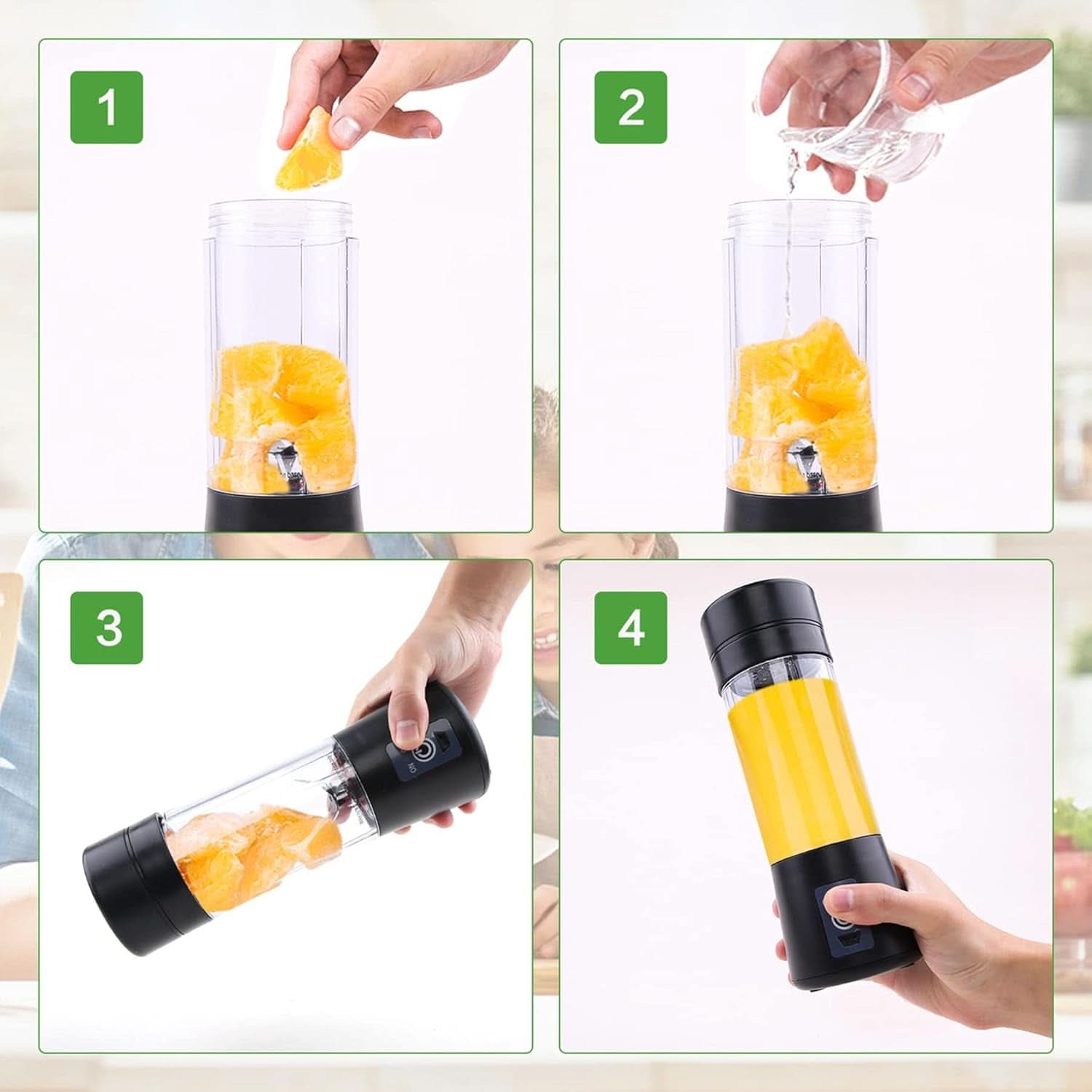 Mixér Smoothie Maker Tragbarer Entsafter: 380 ml Standmixer Persönlicher Shaker Proteinshake Mit 6 Edelstahlmesser Tragbar-Bpa-Freie Mit Usb-Mixbecher Für Shakes,Saftoutdoor,Schwarz Bucatarie Naty Shop