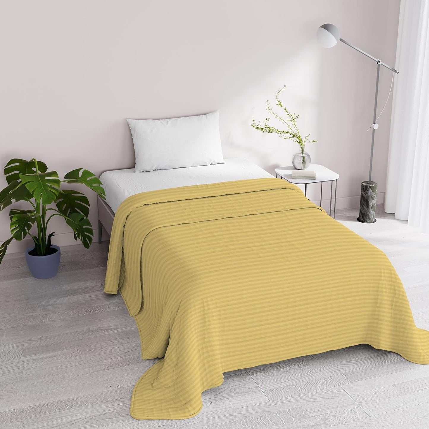 Letní přikrývka Satin Stripes, polyester, krémová, 260X250 Cm Přikrývky a přikrývky Naty Shop Yellow 170X250 Cm