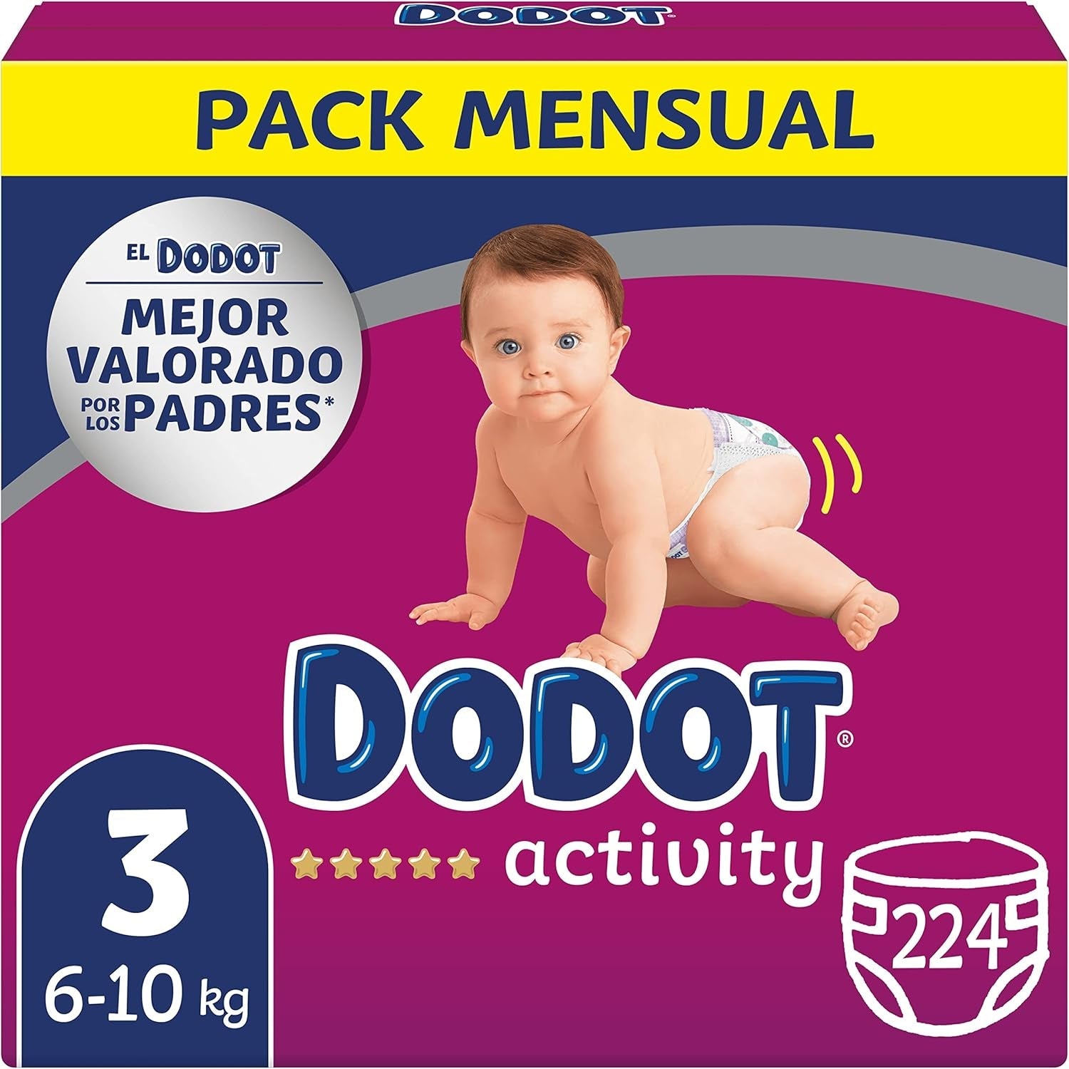Dětské plenky Activity, velikost 3 (6-10 kg), 224 plen s Rugged Fit