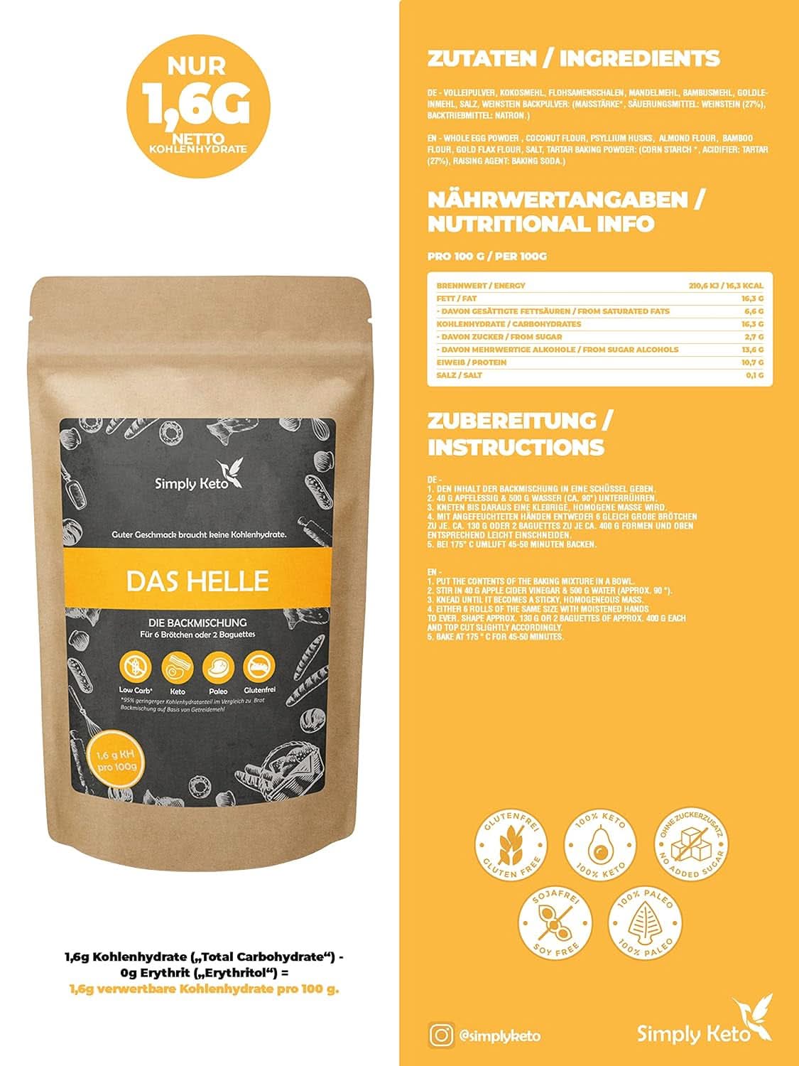 Simply Keto The Light Lower Carb* Chléb, Směs na bezlepkový chléb, 260 gramů Kitchen Naty Shop